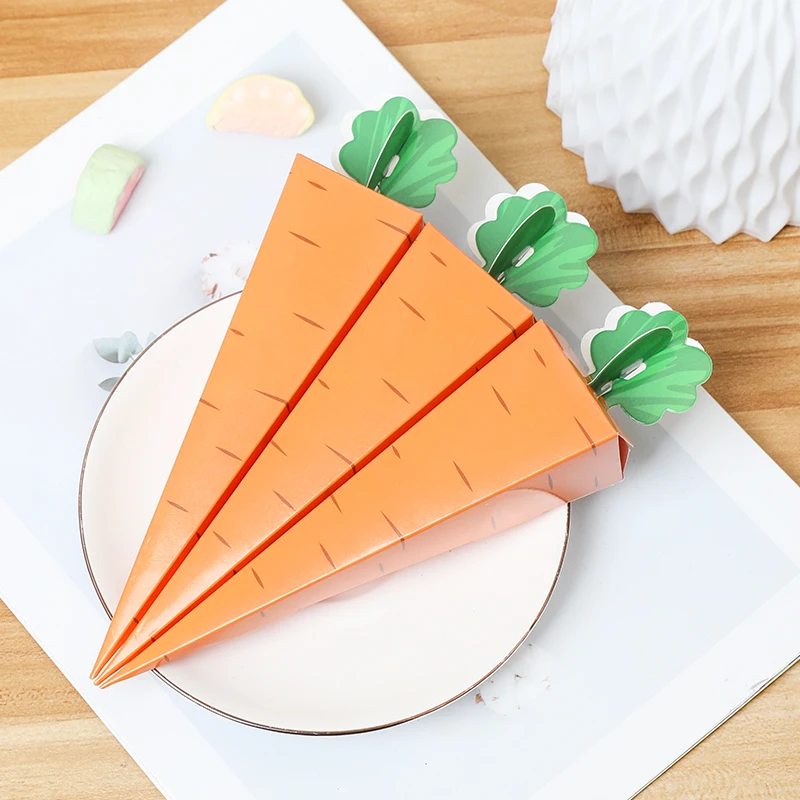 10 Stücke Kreative Karotte Papier Pralinenschachtel Orange Kegelförmige Zuckerwatte Snack Verpackung Box Ostern Party Kinder Bevorzugung Geschenkbox Dekor Image