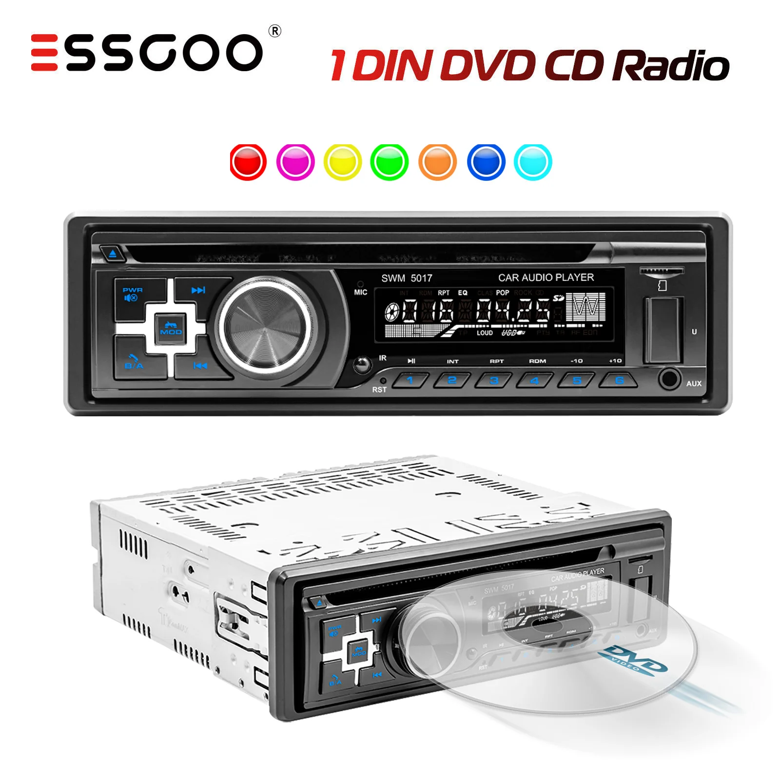 ESSGOO Universal CD DVD Player Auto Stereo Head Unit USB AUX Bluetooth Freisprecheinrichtung Single 1 DIN In-Dash FM Radio