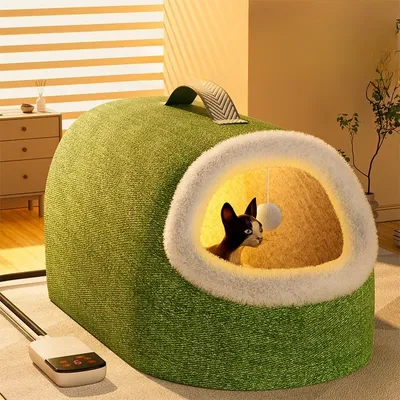 Heated Cat House Warm Comfortable Heated Pet Bed Cozy Plush Nest for Felines Well-being Heated Bed Insulated Cat Nest