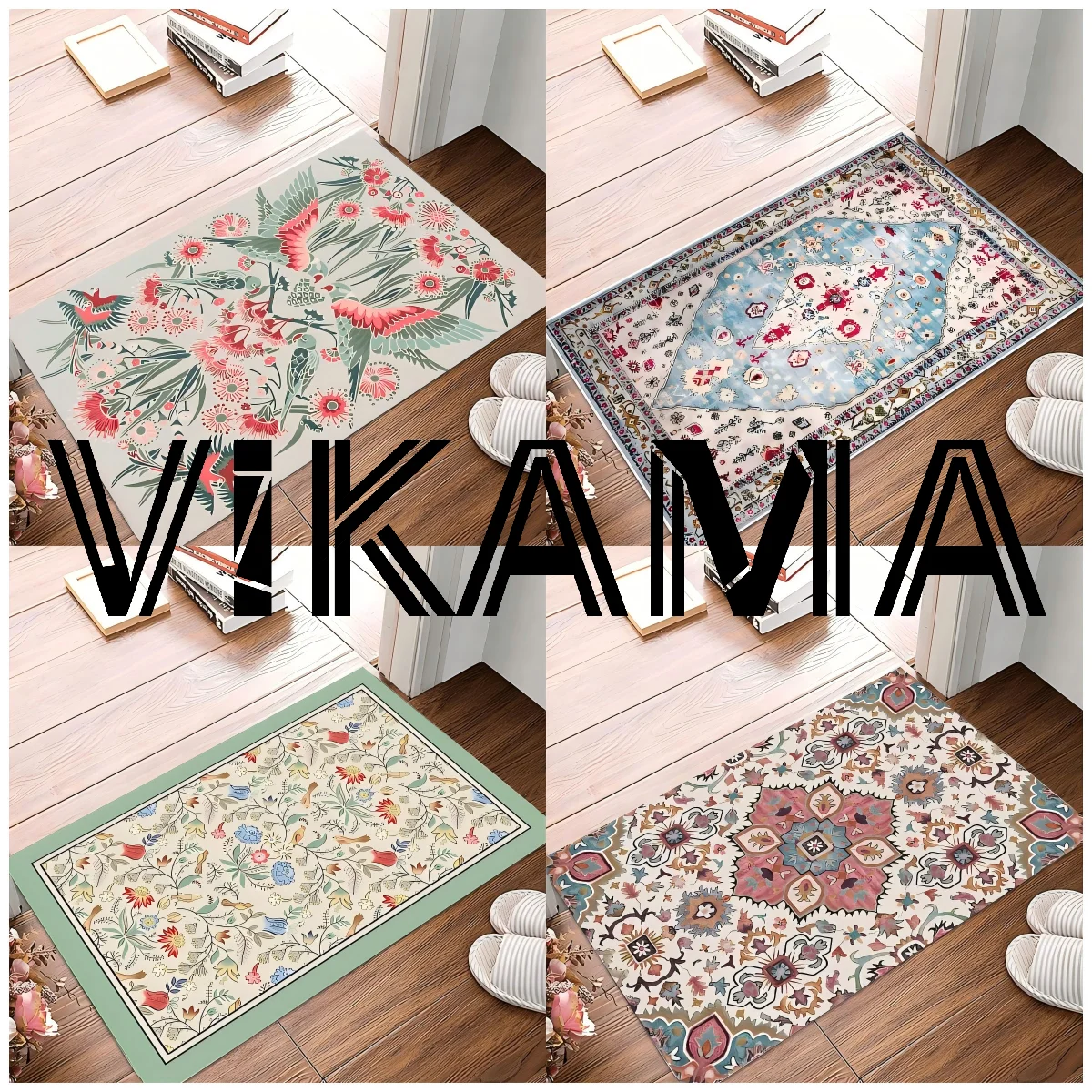 VIKAMA Skandinavischer Retro-Kristall-Samt, dekorativer kleiner Teppich für den Haushalt, Schlafzimmer, Nachttisch, Badezimmer, rutschfestes Fußpolster Image