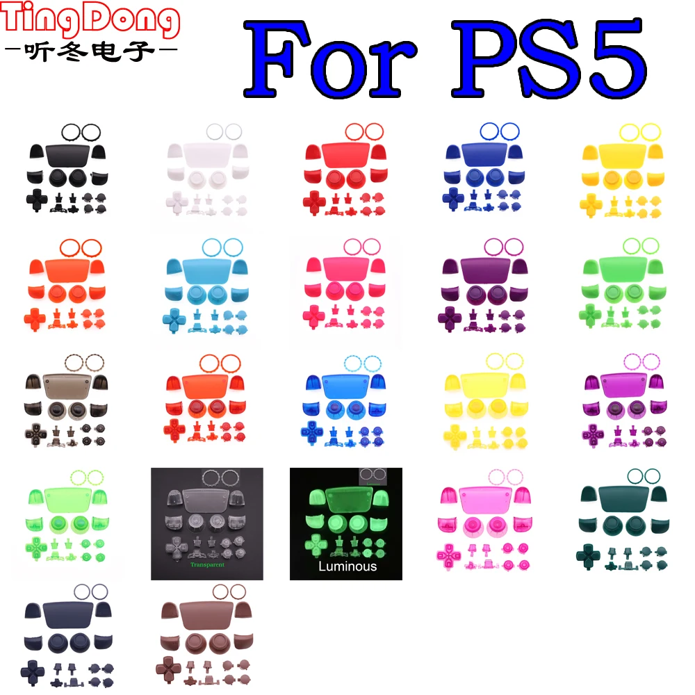 Für Sony PS5 Controller Full Set Taste Joystick Kappe D-pad R1 L1 R2 L2 Auslöser Richtung Schlüssel ABXY Tasten W/Akzent Ringe Image