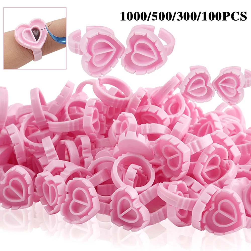 1000/500 pcs Tattoo Ring Tassen Wimpern verlängerung Kleber Ring kappen herzförmige Pigment behälter Wimpern Make-up Tattoo liefert Image