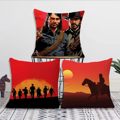 Games Red D-Dead R-Redemption 2-Kissenbezug, quadratisches Kissen, Zimmer, Schlafzimmer, Kopfteil, Image