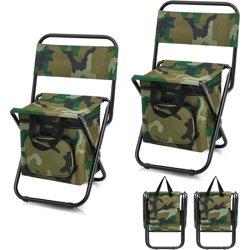 Angelstuhl mit Kühltasche, faltbarer Angelhocker, unterstützt 220 Pfund, tragbare Rückenlehne, leichter Klappstuhl, Outdoor-Camping
