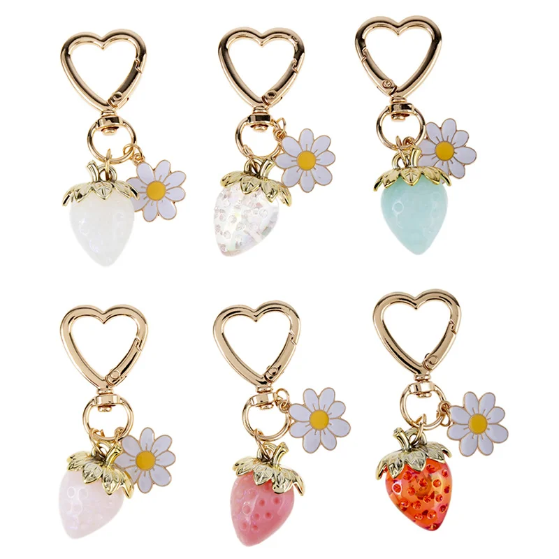 Erdbeer-Schlüsselanhänger, stilvoller Anhänger, Schlüsselanhänger, Blumen-Schlüsselanhänger, Ornament, Rucksack-Anhänger, Geschenk für Modeschmuck Image