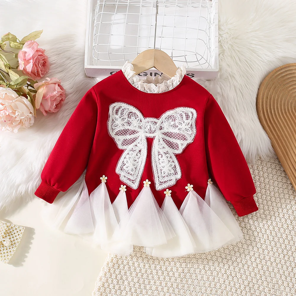 Neue Herbst kleider süße Prinzessin Kleid Langarm Spitze diese Langarm Spitze verziert süße Prinzessin Kleid mit einem Schleifen muster Image