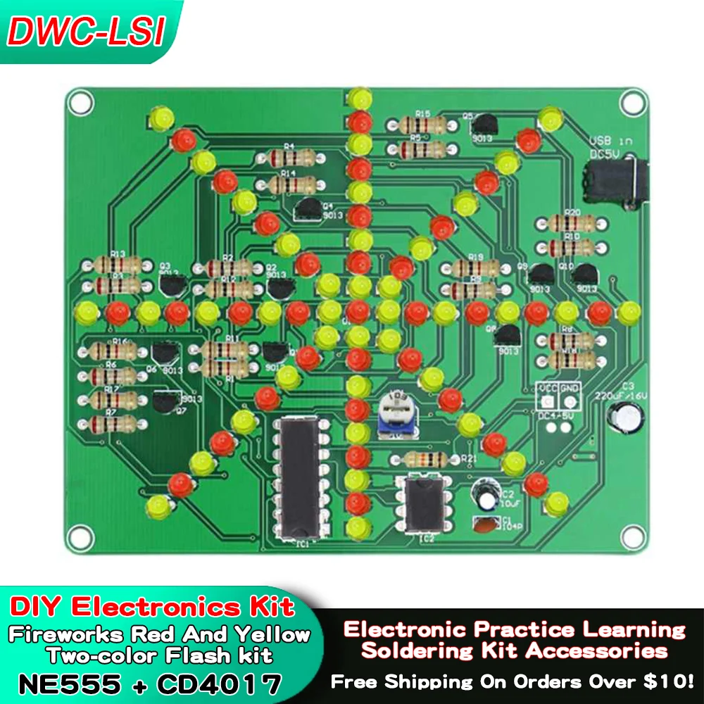 Feuerwerk Rot Gelb Doppelte Farbe Blinklichter DIY Kit Strobe NE555 + CD4017 Elektronische Praxis Lernkits Suite Teile Image