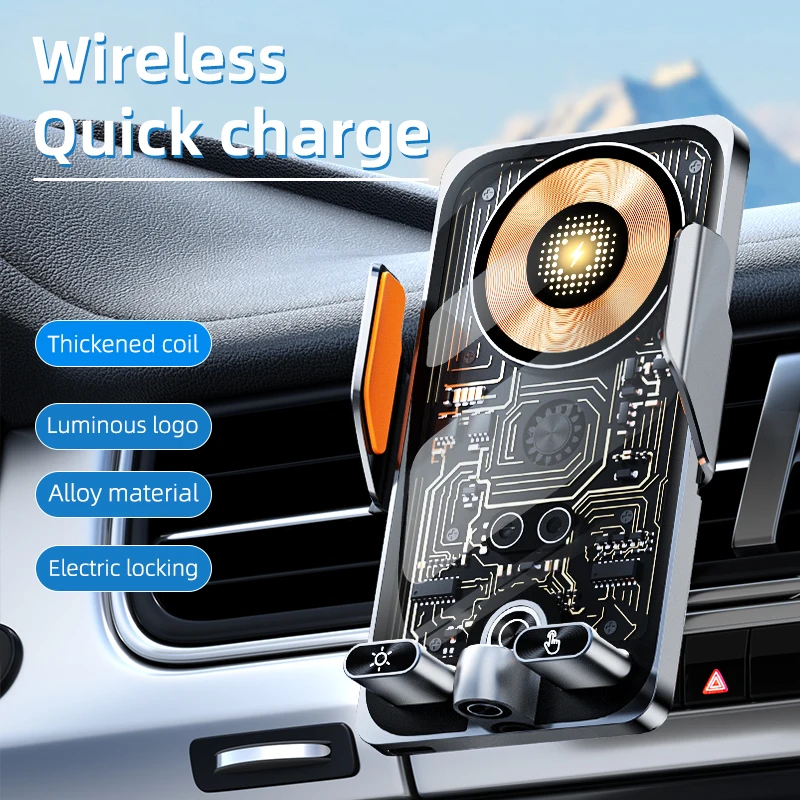 Support pour smartphone de voiture, détection automatique, 15W/66W, charge rapide sans fil, détection de sortie d'air, multifonction, anti-secouement à 360 degrés