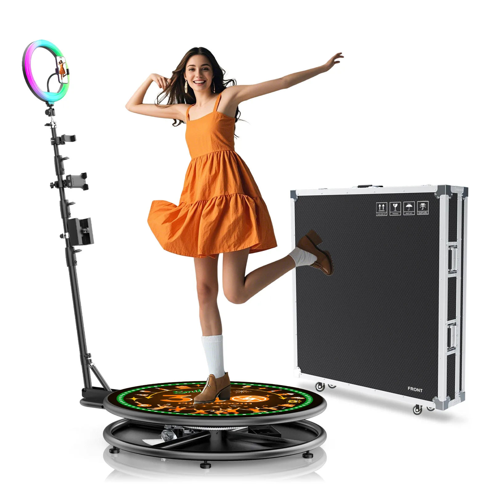 360 Photo Booth for Video 360 Rotating Photobooth Machines with RGB Ring Light App Control 360Photo Booth for Christmas Events