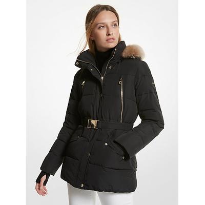 Michael Kors Faux Fur Trim Quilted Belted Puffer Jacket Black XS