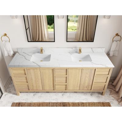 Willow Collections 84 in. W x 22 in. D Elizabeth White Oak Wood Double Bowl Sink Bathroom Vanity with Countertop