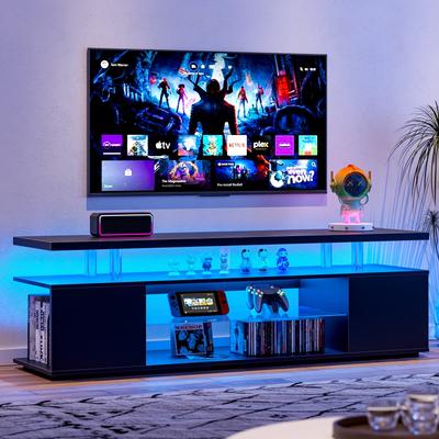 Fashion TV Stand for 70Inch TV,Media Storage Console Table with LED Light,Large Side Cabinet for Living Room
