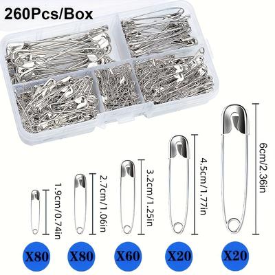 TEMU Assorted Nickel Plated Steel Safety Pins, 260 Pcs, Includes Large And Small Sizes For Clothes, Crafts, Sewing, And Pinning - Transparent Plastic Case Image