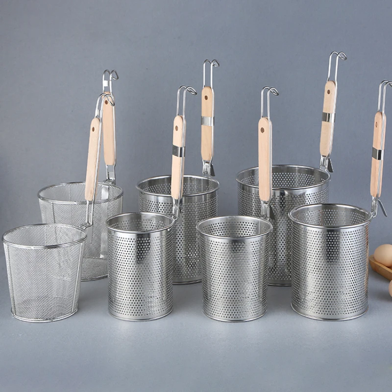 Edelstahl Trichter Holzgriff Sieb Küche Gadgets Kochen Nudeln Zubehör Heiße Gemüse Mesh Sieb Löffel