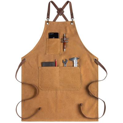 Lntyq - Schürze für Damen und Herren, Canvas-Schürze mit Taschen – Küchenschürze mit überkreuzter Image