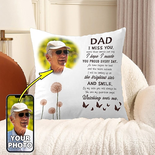 Individuelle Erinnerungs-Kissenbezug Foto Kissenbezug Wurfkissen Mitgefühl Geschenk Personalisierte Erinnerungs-Geschenke Papa Ich Vermisse Dich Image