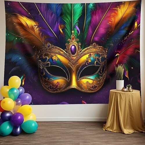 Karneval Fasching Fasnacht Wandteppich zum Aufhängen Maske Wandkunst großer Wandteppich Wandbild Dekor Fotografie Hintergrund Decke Vorhang Haus Schlafzimmer Wohnzimmer Dekoration Image