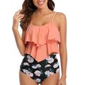 Damen Badeanzug Tankini 2 Stück Unterhosen Bademode Rückenfrei Hohe Taillenlinie Urlaub Strandbekleidung Blumen Rundhalsausschnitt Ärmellos Badeanzüge