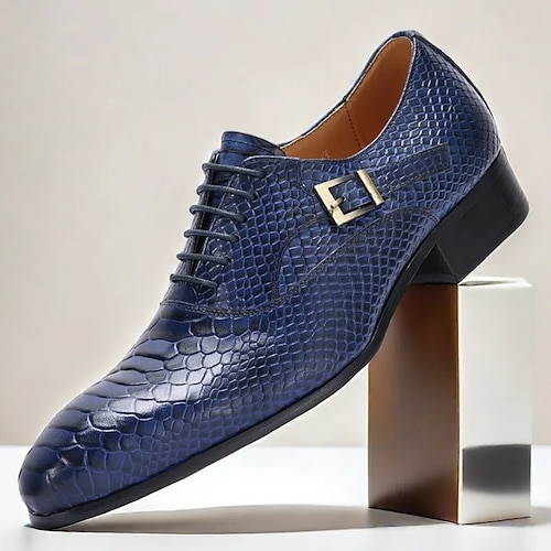 Herrenschuhe aus hochwertigem Rindsleder mit Schlangenhautstruktur, Schnürdesign und Schnallendetail, stilvolle formelle Schuhe für Business, Hochzeiten und besondere Anlässe Image