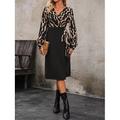 Damen Midikleid Casual kleid Wickelkleid A Linie Kleid Stilvoll Brautkleider schlicht Urlaub Täglich Regular Fit Farbblock Langarm V Ausschnitt Schwarz Frühling Herbst