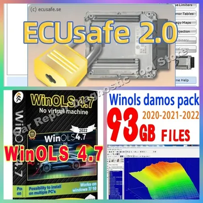 Newest Auto Repair Software Winols 4.7 software + 93GB Damos files + ECUSafe 2.0 ECU ECM Car