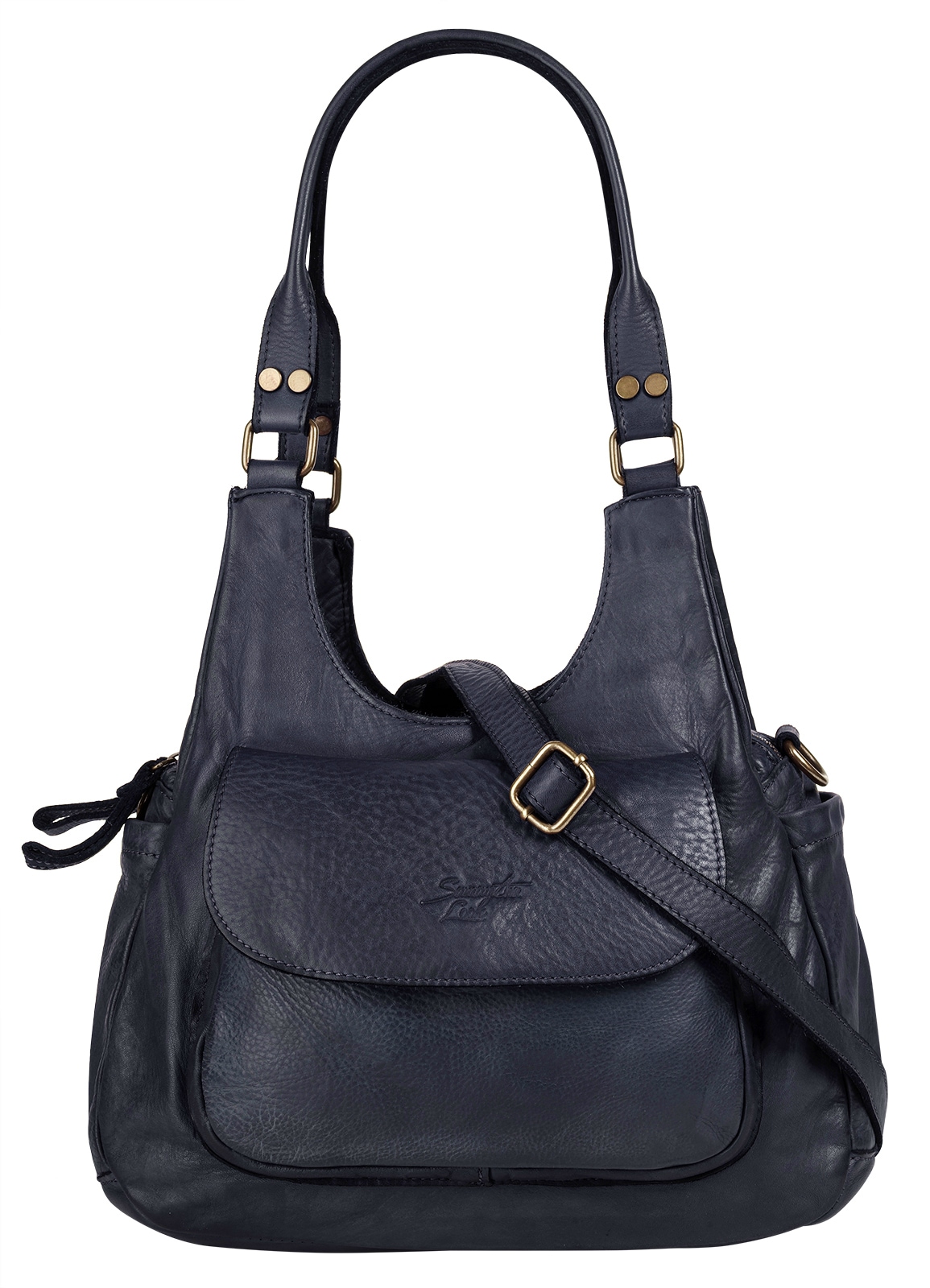 Umhängetasche SAMANTHA LOOK, Damen, Gr. B/H/T: 37cm x 18cm x 13cm onesize, blau, Leder, leicht glänzend, unifarben, Taschen, echt Leder, Made in Italy Image