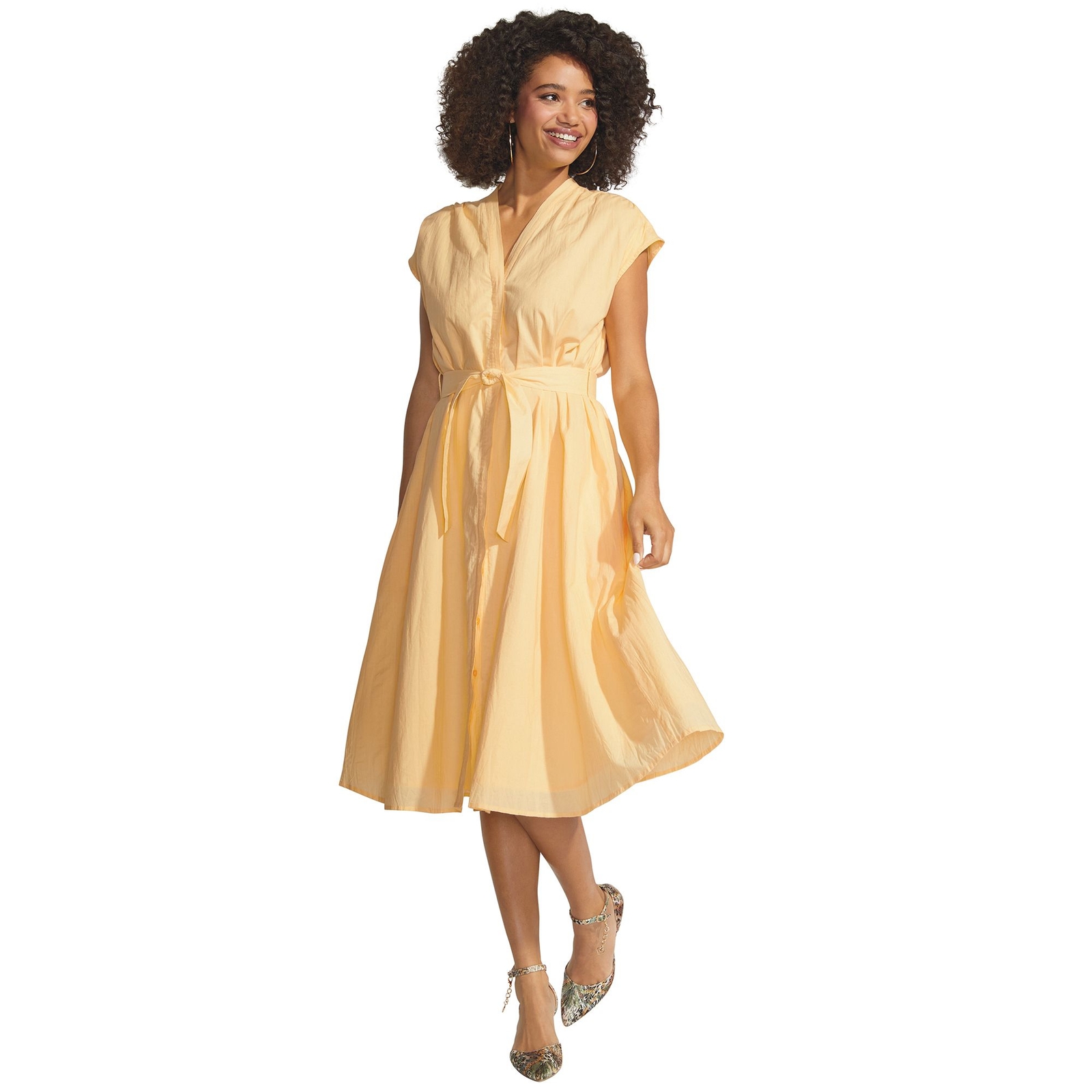 Masseys Cotton Tie Waist Dress (Size 4X) Buttercream, Cotton