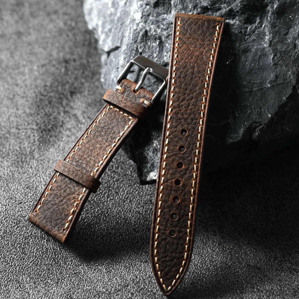 Handgefertigtes weiches Echtlederarmband 22MM*18MM, brauner Herren-Vintage-Stil, geeignet für antike Uhrenarmbänder Image