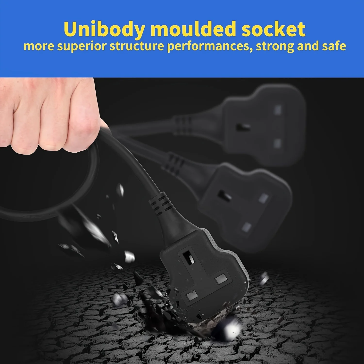 1 Stück UK schwarze Stromverlängerungskabel-Buchse 13 A 3250 W Hochleistungs-Netzkabel-Verlängerungssteckdose für den Innen- und Außenbereich geeignet Image