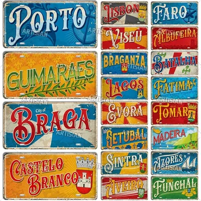 Artiser Portugal Wahrzeichen Nummernschild Stadt Metallschild Dekoratives Fahrzeugschild Image
