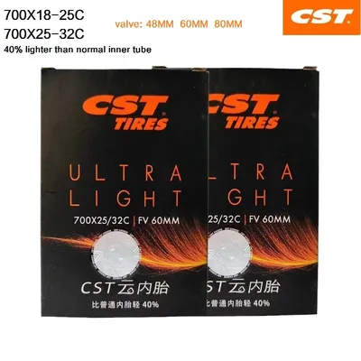 CST ultraleichter Schlauch, 700c Rennrad-Reifenschlauch, 700 x 18–25c/700 x 25–32c, Presta-Ventil, Ventillänge 48 mm, 60 mm, 80 mm