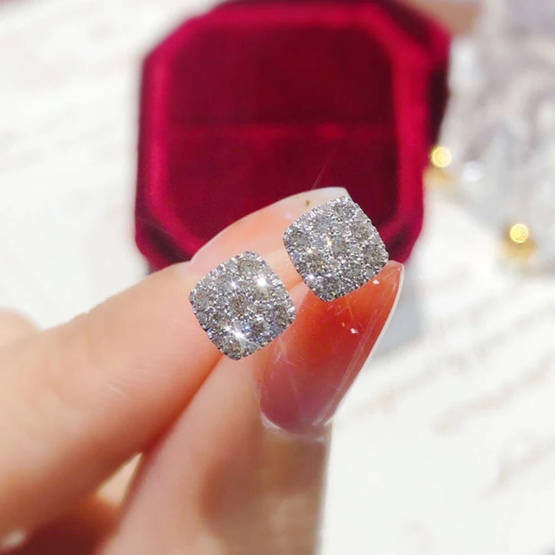 Moonso Trendy Silber Farbe Quadratische Ohrstecker für Frauen Schmuck Großhandel Kostenlose Artikel Geschenk E8119-E8128 Image