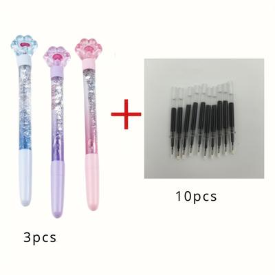 TEMU 3 Pens With Luminous Quicksand Design - Neutral Point Type, Suitable For Students And Creative Writing Image
