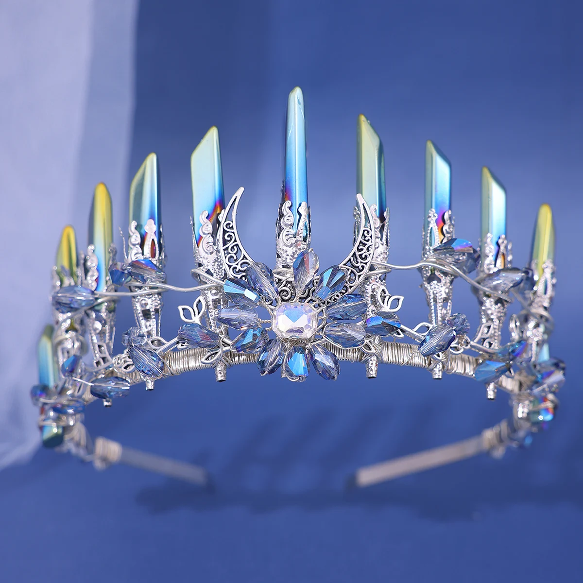 Rohkristall-Quarz-Tiara, Stirnband, Mondkristall, Boho-Tiara, Göttin, Krone, Hochzeit, Braut, Kopfschmuck für Frauen und Mädchen Image