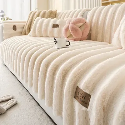 Streifen verdicken Kaninchen Plüsch Sofa Abdeckung rutschfeste Couch Kissen Handtuch für Wohnzimmer Sofa Decke Home Decor Wong Muhsna Santo Slip Covers