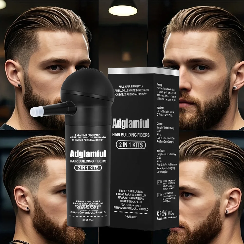 Adglamful Fiber Powder Kit 30 g, temporäre Haarverdickungslösung, für Männer und Frauen mit dünner werdendem Haar, einfach zu montieren und zu verwenden. Image
