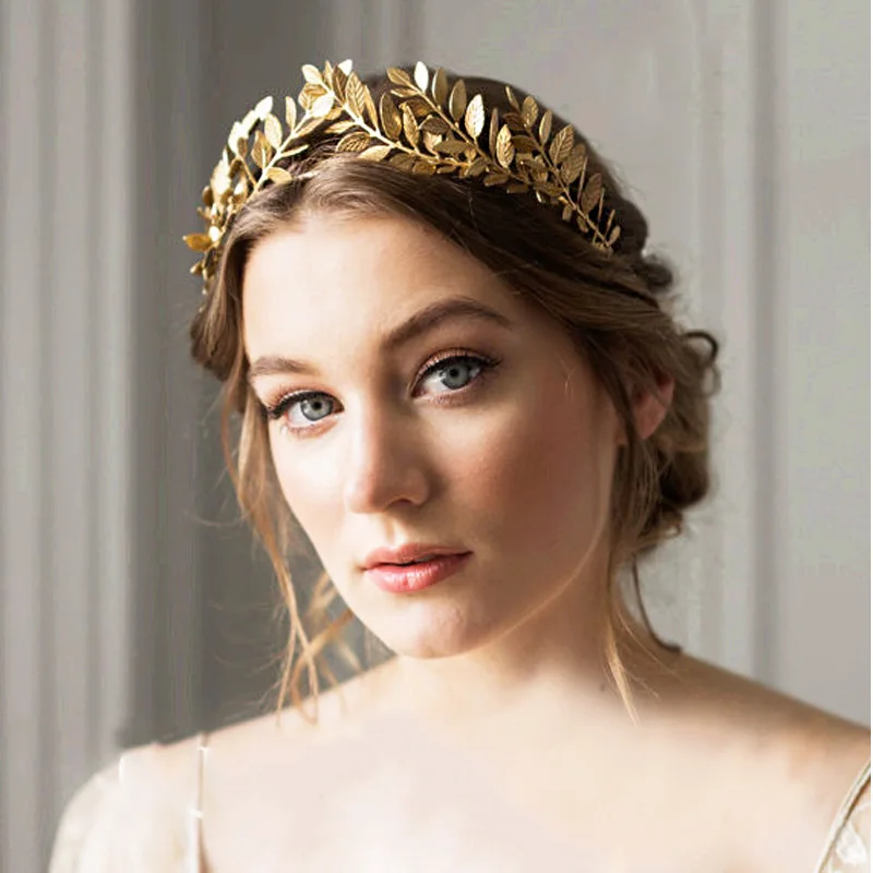 Vintage Blattgold Tiara Krone Braut Kopfschmuck Kopfschmuck Frauen Haarband Braut Hochzeit Haarschmuck Königin Party Zubehör Image