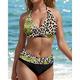 Damen Badeanzüge Bikini 2 Teil Cheeky Badeanzug Rückenfrei Urlaub Strandmode Leopard Halter Neck Ärmellose Badeanzüge