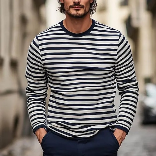 Herren Linie T Shirt Langarm T-Shirt 3D-Druck Rundhalsausschnitt Hemd Mode Übertrieben Straße Täglich Schwarz Sommer Frühling Herbst Bekleidung S M L XL XXL XXXL Image