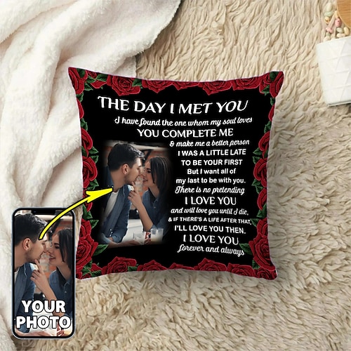 Valentinstag maßgeschneiderter Kissenbezug persönliches Geschenk Foto-Gedenk-Liebeskissenbezug Wurfkissen lustiges Geschenk für Sie/Ihn Image