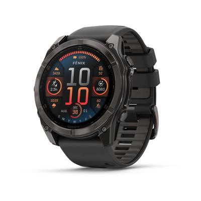 Garmin fenix 8 AMOLED 51mm GPS Watch Sapphire Carbon Gray DLC Titanium with Black/Pebble Gray Silicone 010-02905-20