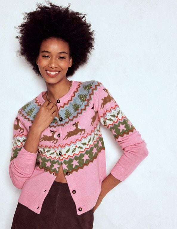 Edie Fair Isle Cardigan - Green - Boden Knitwear