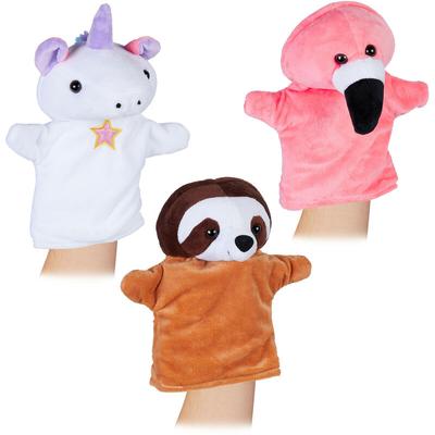 Handpuppen für Kinder, 3er Set Tiere, Einhorn, Faultier, Flamingo, Handspielpuppen, weicher