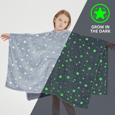 Marina Decoration Glow in the Dark Blanket Wearable Hoodie for Kids Girls Boys Soft Warm Flannel Fleece Hooded Sweatshirt