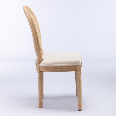 Antique Painting Linen Fabric Rattan Back Dining Chair