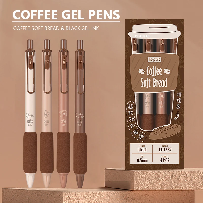 4 Teile/satz Kaffee Weiches Brot Gel Stift 0,5mm Schwarz Farbe Gel Tinte Stifte Für Schreiben Büro Schule Schreibwaren Image