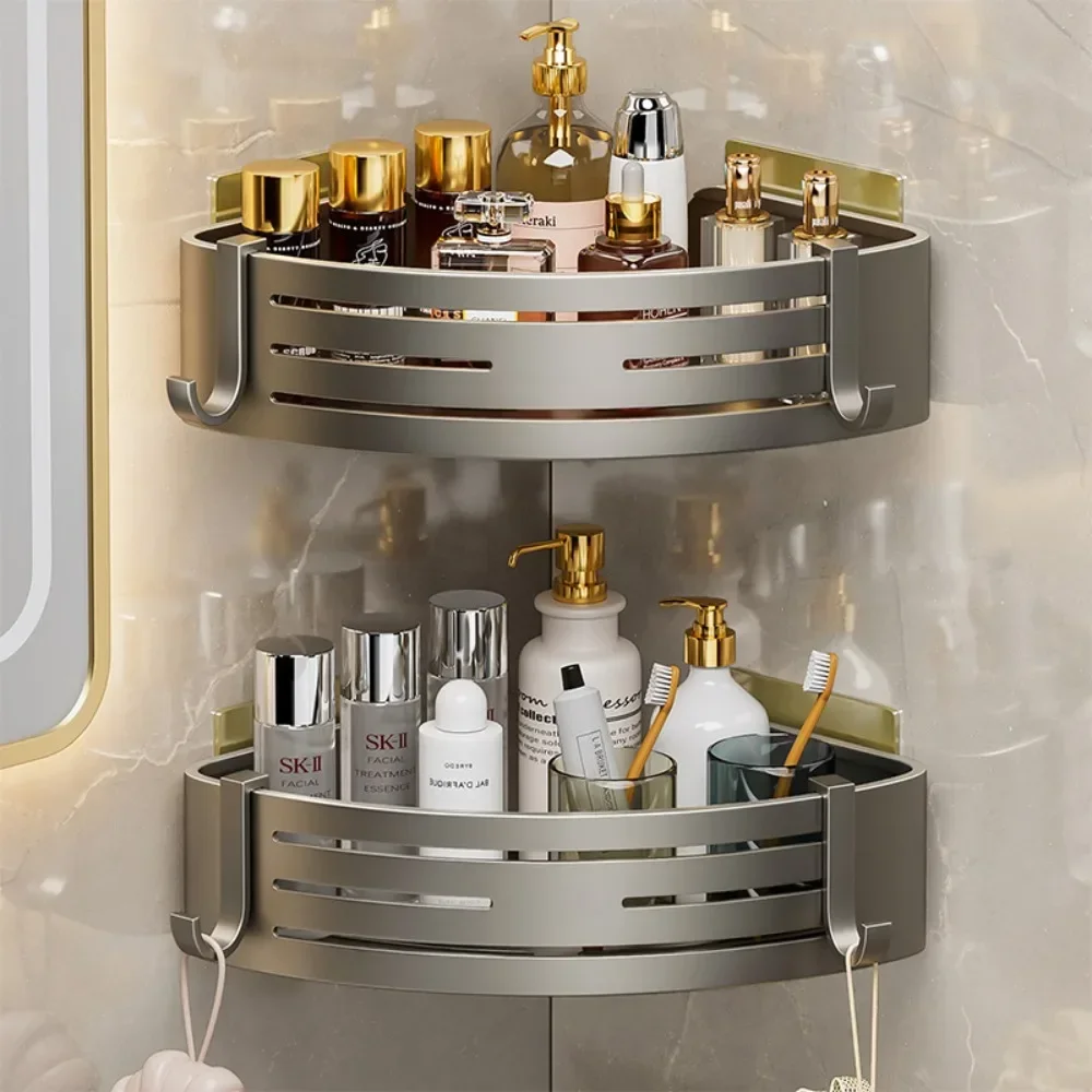 2024New Badezimmer Lagerung Rack Licht Luxus Raum Nicht Perforiert Badezimmer Dreieck Korb Wand Hängen Rack Badezimmer Lagerung Rack