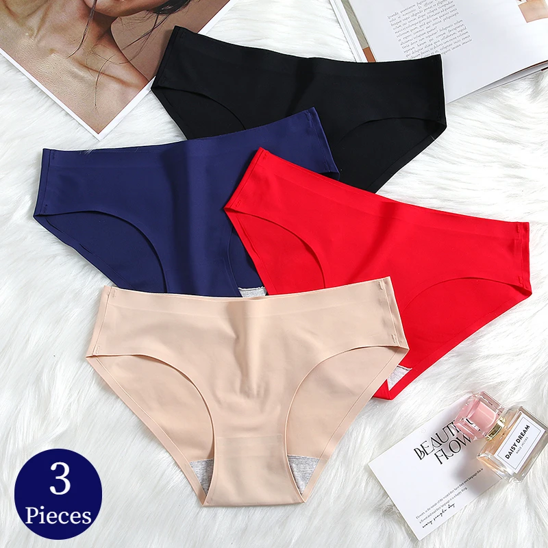 TrowBridge 3 Teile/satz Damen Höschen Nahtlose Seide Satin Unterwäsche Hochwertige Dessous Hautfreundliche Komfort Slips Sport Höschen Image