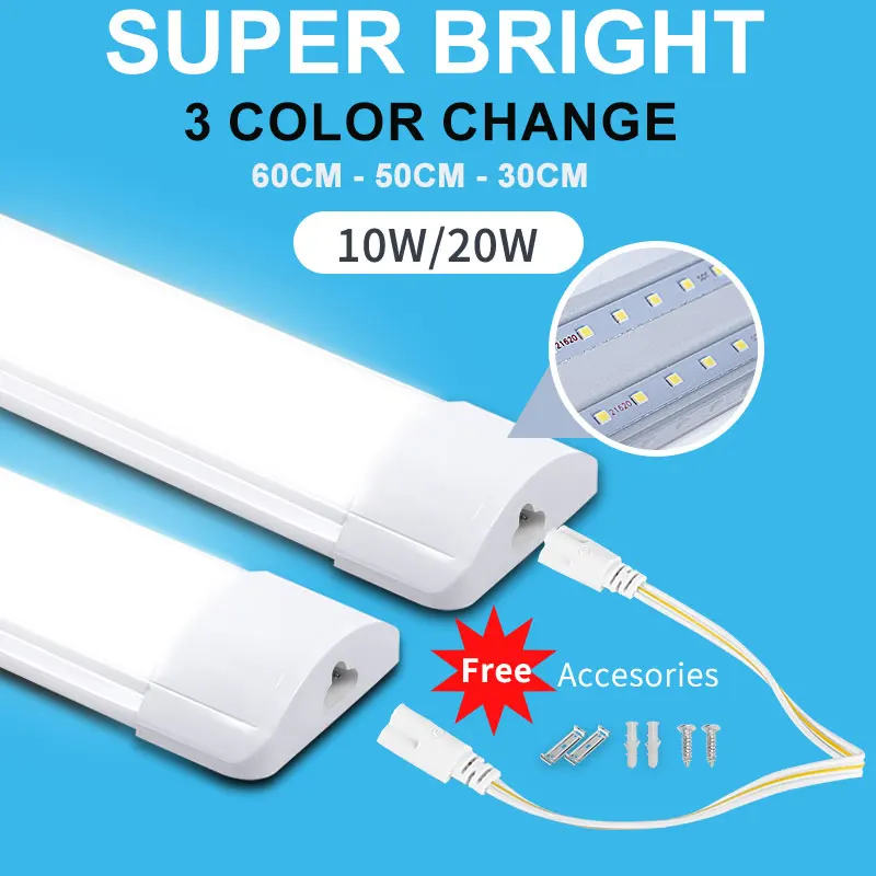 3 Farbwechsel Led Küche Schrank Lampe 60CM 50CM 30CM Rohr Beleuchtung 20W 10W Wand rohr Licht 110V 220V Innen Beleuchtung leuchte