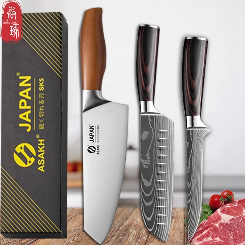 Japanisches Küchenchef messer Edelstahl Fischfilet schneiden Santoku Messer Fleisch Hackmesser Damaskus Küchenmesser Image